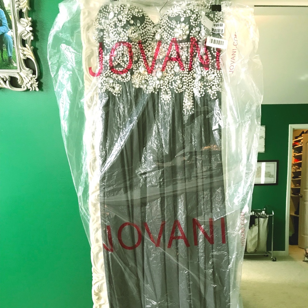 Jovani Gray Strapless Formal Gown
